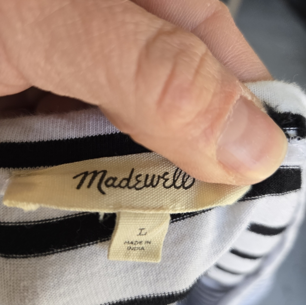 Madewell Black and White Striped T-Shirt Sz  L. Lnwot. - Picture 3 of 5
